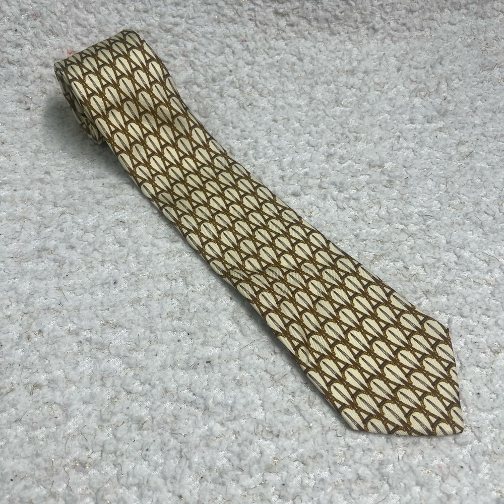 Eiffel Tower Brochier Soieries Stylish Cream and Brown Men's Tie 100% Silk Tie